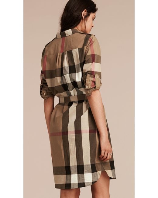 Burberry Check Cotton Shirt Dress in Brown | Lyst
